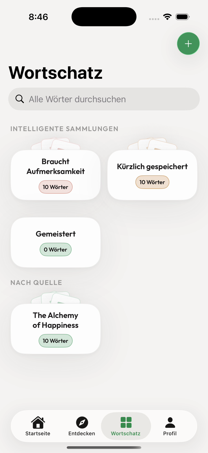 Liste gespeicherter Vokabeln in Kalima