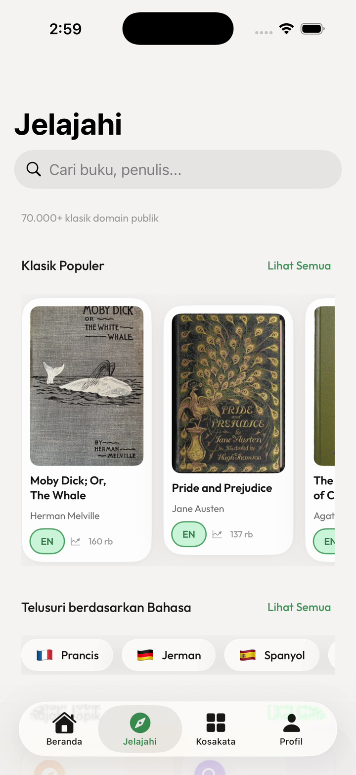 Katalog buku domain publik di Jelajahi Kalima