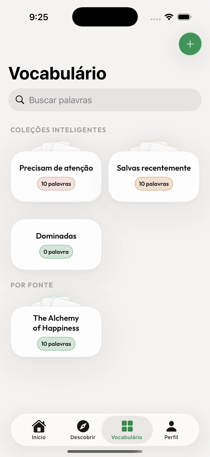 Lista de vocabulário salvo no Kalima