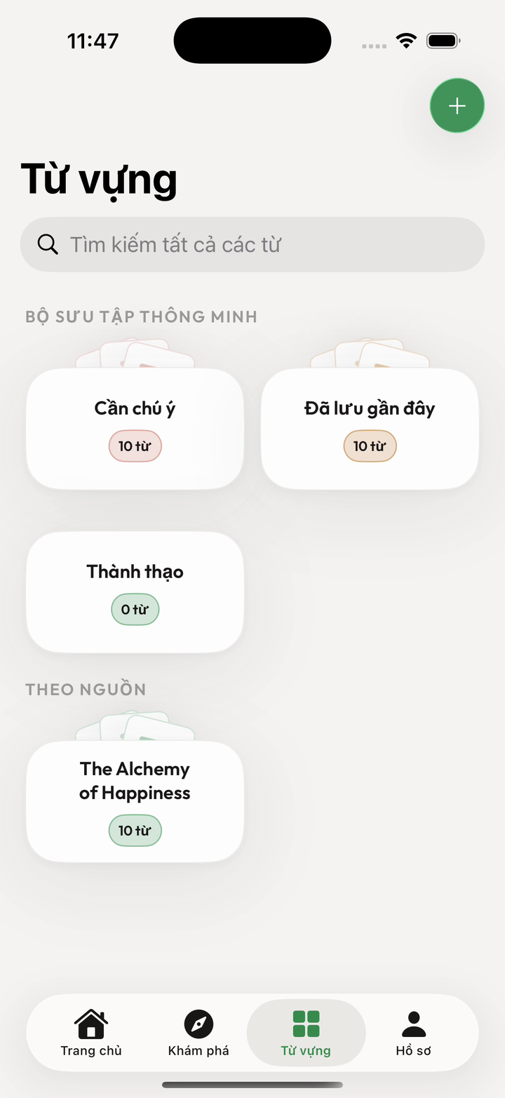 Danh sách từ vựng đã lưu trong Kalima